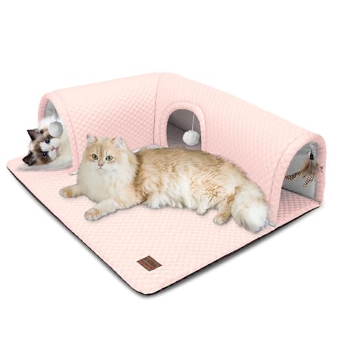 Katzentunnel mit Kühlende Matte, Katzentunnel Bett Katzenspielzeug TunnelKatzen Cat Tunnel für Indoor 80 * 70cm (Rosa) von CATISM