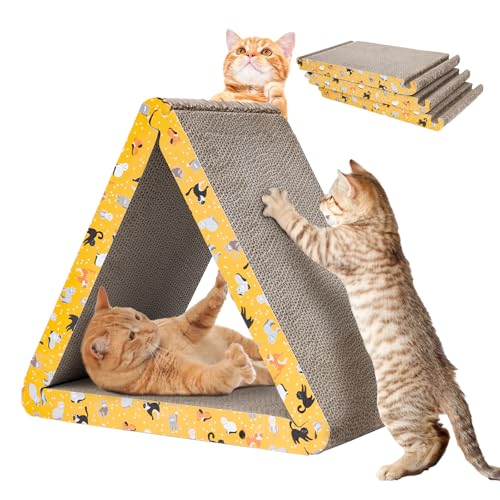 CATISM Katzenkratzer, faltbar, dreieckig, 6 nutzbare Seiten, Katzenkratzer für Indoor-Katzen, langlebig, recycelbar, Karton, vertikal, Orange (3 Stück) von CATISM