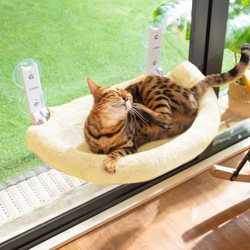 CATISM Klappbar Katzen Hängematte mit Kissen Fensterliege für Katzen 50x36.5cm Halbkreisförmig Katzenhängematte Katze Katzenliege Fensterbank Fensterliegeplatz Katzenhängebett, Beige CATISM Klappbar Katzen Hängematte mit Kissen Fensterliege für Katzen 50x36.5cm Halbkreisförmig Katzenhängematte Katze Katzenliege Fensterbank Fensterliegeplatz Katzenhängebett, Beige von CATISM
