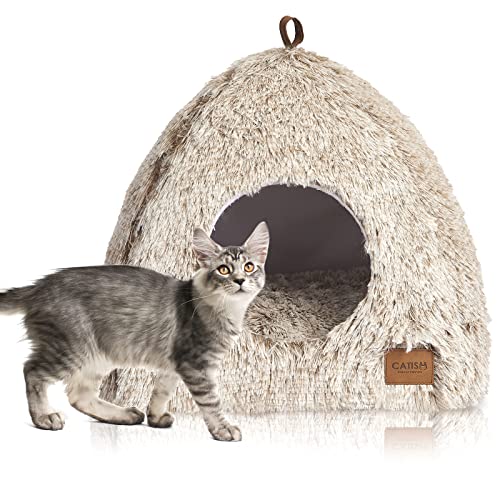 CATISM Katzenbett Waschbar Katzenschlafplatz für Katzen Katzenhöhle Plüsch Haustier Katzenkopfkissen Katzenhaus Katzenkissen Flauschiges Kätzchen Welpen Kuschelbett Haustierbett Kaffee von CATISM