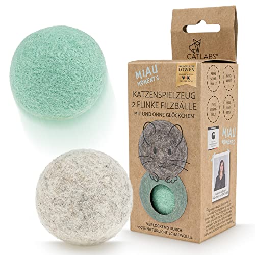 CATLABS 2er Pack Filzbälle für Katzen mit Glöckchen - nachhaltiges Katzenspielzeug - 100% natürliche Schafwolle ohne Polyester - Spielball Katze - Plüschball Wollbälle für Katzen CATLABS 2er Pack Filzbälle für Katzen mit Glöckchen - nachhaltiges Katzenspielzeug - 100% natürliche Schafwolle ohne Polyester - Spielball Katze - Plüschball Wollbälle für Katzen von CATLABS