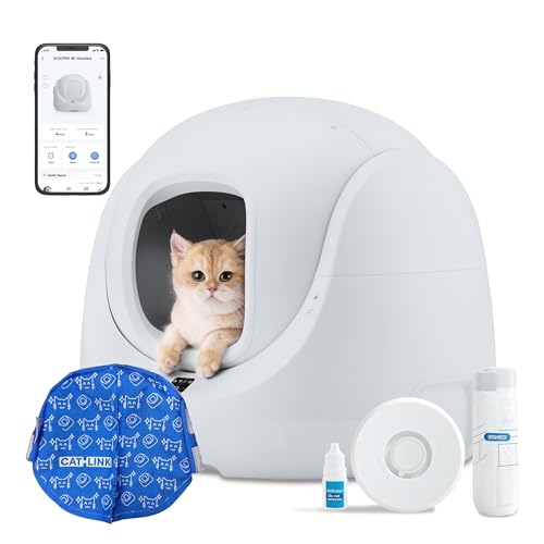 Catlink Baymax Selbstreinigende Katzentoilette, Überwachung der Gesundheit Ihrer Katze, APP-Fernbedienung, Anti-Blockierschutz，Geruchsbekämpfung, 4 Reinigungsmodi, Geeignet für Katzen von 1,5-10 kg von CATLINK