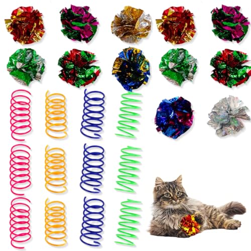 CATOR Katzenspielzeug 24 er Pack, Bunte Katzen-Spiralspielzeug und Crinkle Balls, hochelastische Katzenspiralfedern und Crisp Wrinkle Balls für Katzen zum Schlagen, Beißen, Jagen CATOR Katzenspielzeug 24 er Pack, Bunte Katzen-Spiralspielzeug und Crinkle Balls, hochelastische Katzenspiralfedern und Crisp Wrinkle Balls für Katzen zum Schlagen, Beißen, Jagen von CATOR