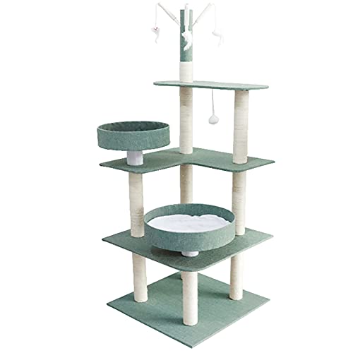 Cat Tree 3-stöckiges Spielzeug mit Federn, mit gemütlichen Sitzstangen, stabiler Katzenturm, Katzenhaus, Aktivitätszentrum, grauer Kletterständer für kleine Katzen von CATTREE