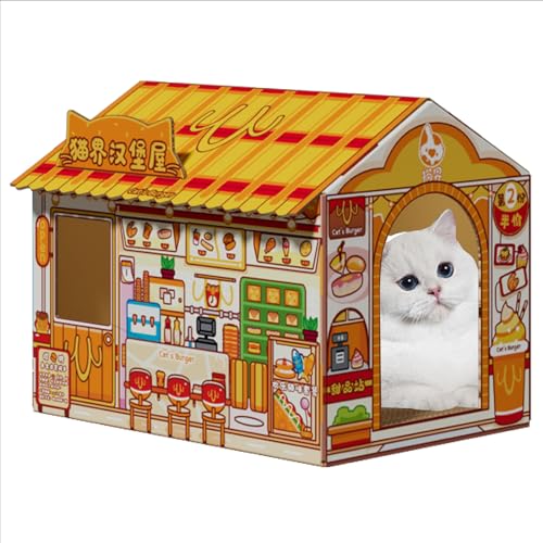 Karton Katzenhaus mit Kratzer, Katzenbetten für Indoor-Katzen, Katzenspielhaus, großes Katzenmöbel Condo Höhle Zelt (groß, Burgerhaus) von CATWAY