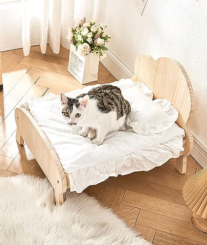 Katzenbett aus massivem Holz, erhöhte Hängematte, abnehmbare, einfach zu montierende Katzenmöbel für drinnen und draußen, inklusive Matte (A 54 * 46 * 41cm) von CAULO