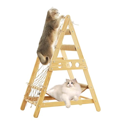 Katzenturm für Indoor-Katzen mit Hängematte, Spannpfosten, Kletternetz und baumelndem Sisalball, niedlicher Massivholz-Katzenbaum Katzenturm für Indoor-Katzen mit Hängematte, Spannpfosten, Kletternetz und baumelndem Sisalball, niedlicher Massivholz-Katzenbaum von CAVAZZI