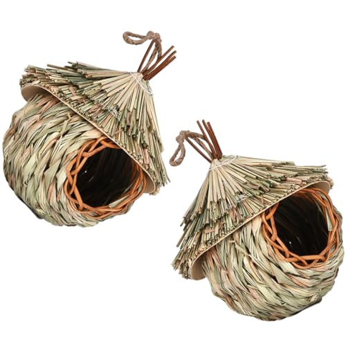 CAXUSD Verschleißfestes Vogelnest Aus Stroh – Papageiennest Mit Sitztaschen – Attraktives Hängendes Vogelhaus Als Gartendekoration von CAXUSD