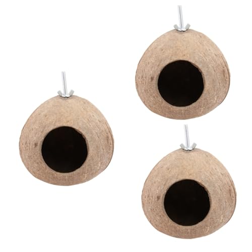 CAXUSD 3 STK Kokosnussvogelnest Winterwarmer Vogel Vögel Sitzen Vogelbrutnest Papagei Handarbeit Vogelschutz Natürliche Vogelhütte Dekorative Vögel Vogelnest Schalenvogel Hölzern von CAXUSD