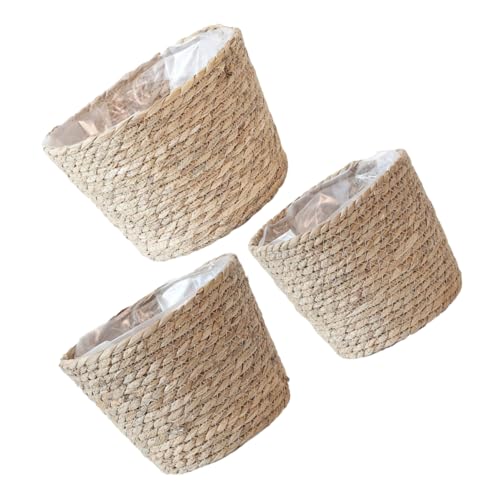 CAXUSD 3 Stück Blumentopfkorb Aus Stroh Rattan-pflanzenabdeckung Weidenrecyclingkorb Geflochtener Wäschekorb Futterblumenkorb Pflanzentopfbehälter Geflochtener Pflanzkorb Blumenbank von CAXUSD