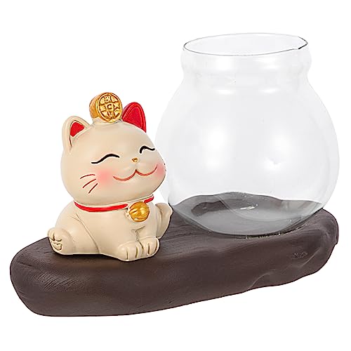 CAXUSD Lucky Cat Hydroponik Tisch Lüfter saftig Anstieg Sukkulenten bürodeko büro Dekoration Handgefertigt DIY Blumenarrangement Geschenkeidee Katzenblumenvase Bürovase Vasendekor Harz von CAXUSD