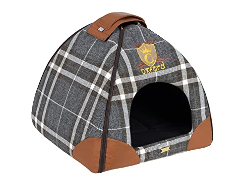 Klapphaus CAZO Oxford Hundebett für Katzen 47 x 46 x 40 cm, Farbe braun, kariert, LXD0601 von CAZO Design For Pets