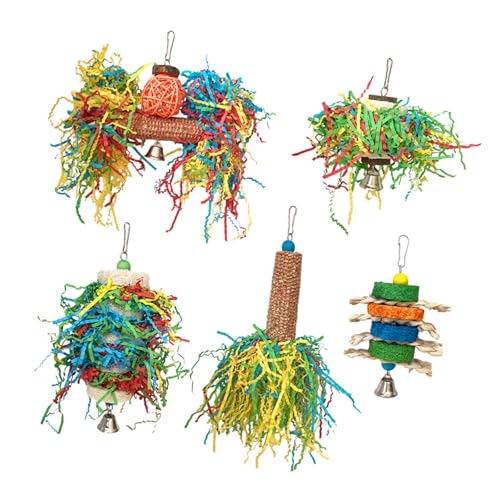 CAZSTYK Buntes Zerkleinerungsspielzeug für Papageien, natürliches Kau-Set, interaktive Futtersuche, Vogelaktivität, geistige Bereicherung, Spielzeug, Vogelanreicherung, 5 Stück von CAZSTYK