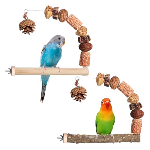 Vogel-Sitzstange für Graupapageien und Papageien, fördert die Gesundheit der Schnäbel und Schleifen, Übung, Holzständer, Käfigspielzeug, hängendes Vogelkäfig-Spielzeug von CAZSTYK