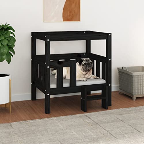 CBLDF Hundebett schwarz 65,5x43x70cm Kiefer Massivholz von CBLDF