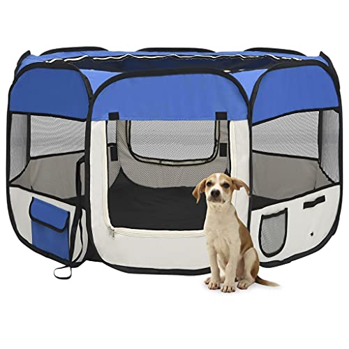 Faltbarer Hunde-Laufstall mit Tragetasche, blau, 110x110x58cm von CBLDF