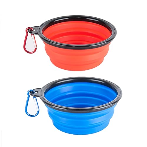 Faltbarer Hundenapf,2Pcs Große Hundenapf Faltbar aus Silikon für Hunde und Katzen Fütterung, Faltbare Schüssel für Reise & Transport für Hunde (Blau+Orange) von CBLDF