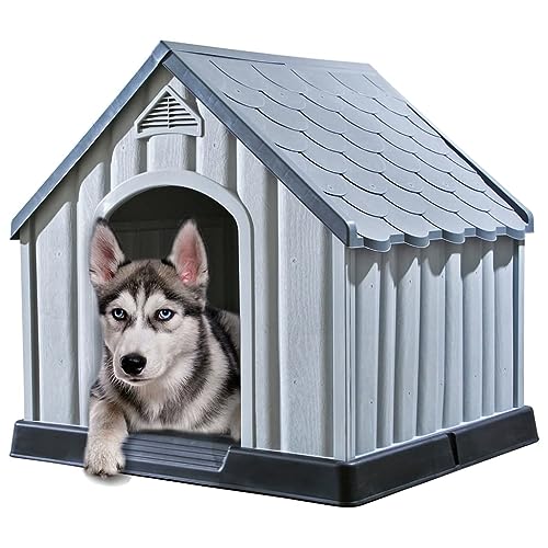 Hundehütte grau 92x87x91cm Kunststoff von CBLDF