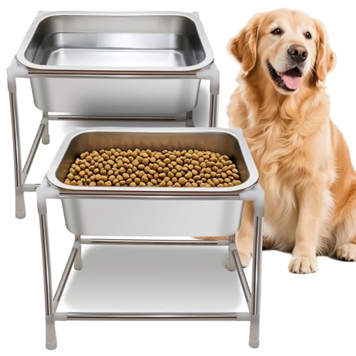 2 Sets erhöhter Hundenapf für große Hunde, 4,5 l, erhöhter Futternapf und Wassernapf mit Ständer für mittelgroße bis große Rassen, Edelstahl, für drinnen und draußen, 2 Sets von CBQGUR