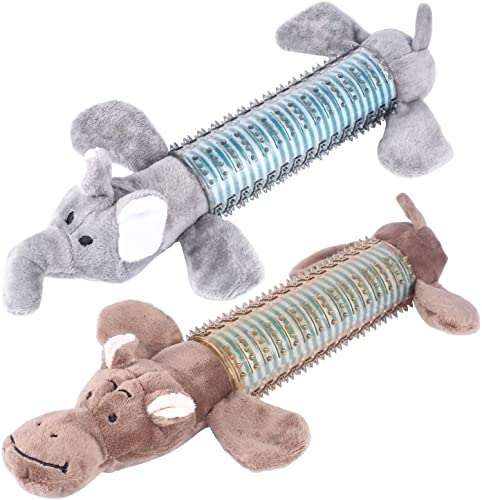 CCDAY Quietschendes Hunde-Kauspielzeug aus Plüsch, unzerstörbar, robust, langlebig, für kleine und mittelgroße Hunde, natürliches Material, Zahnpflege, Welpenspielzeug (braun und grau) von CCDAY
