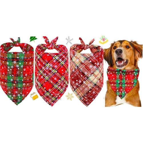 Hundeschal 3 STK. Waschbare Halsdreiecke aus Baumwolle Hundehalstücher für Kleine Mittel Große Hunde und Katzen,65x42cm,Weihnachtsdekorationen (Rot, M) von CCUUHJ