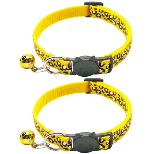 Reflektierend Katzenhalsband mit Sicherheitsverschluss und Glöckchen, 2-Stück Verstellbar Halsband Katze Kitten, 19-32cm (Gelb) von CCUUHJ