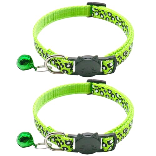 Reflektierend Katzenhalsband mit Sicherheitsverschluss und Glöckchen, 2-Stück Verstellbar Halsband Katze Kitten, 19-32cm (Grün) von CCUUHJ