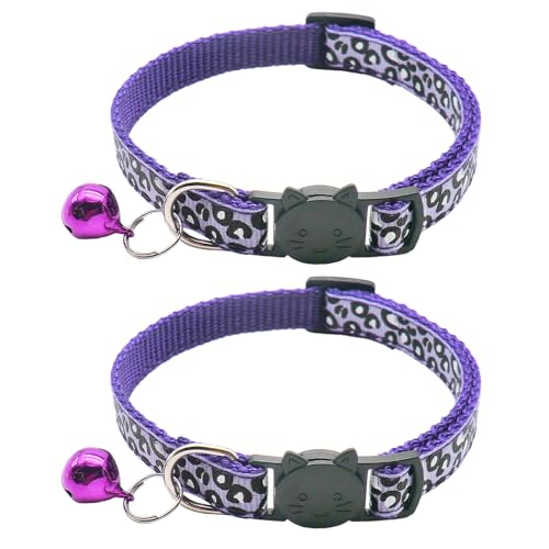 Reflektierend Katzenhalsband mit Sicherheitsverschluss und Glöckchen, 2-Stück Verstellbar Halsband Katze Kitten, 19-32cm (Lila) von CCUUHJ