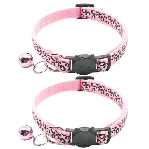 Reflektierend Katzenhalsband mit Sicherheitsverschluss und Glöckchen, 2-Stück Verstellbar Halsband Katze Kitten, 19-32cm (Rosa) von CCUUHJ