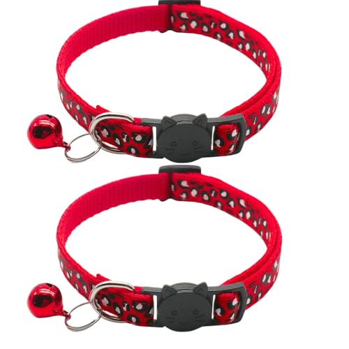 Reflektierend Katzenhalsband mit Sicherheitsverschluss und Glöckchen, 2-Stück Verstellbar Halsband Katze Kitten, 19-32cm (Rot) von CCUUHJ