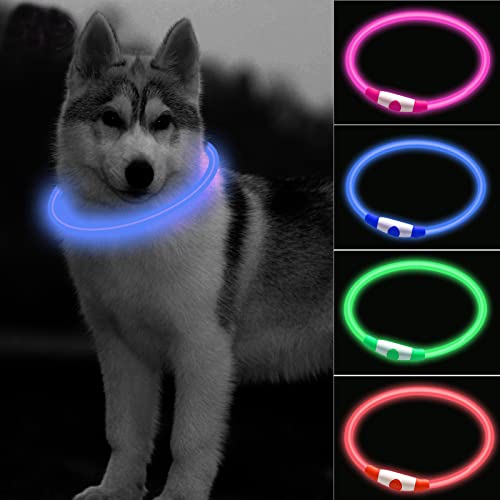 CCWW LED Leuchthalsband für Hunde und Katzen, USB Aufladbar, Längenverstellbar, DREI Beleuchtungsmodi, Nylon, Blau, Alle Rassengrößen, Hund, Katze von CCWW