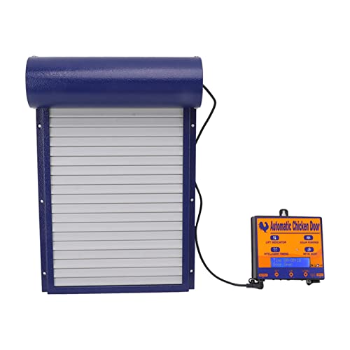 Automatische Hühnerstalltür, solarbetriebene Anti-Quetsch-Aluminium-Auto-Stalltür mit Timer, Lichtsensor und Fernbedienung, LED-Display, für Bauernhöfe (blau) von CCYLEZ