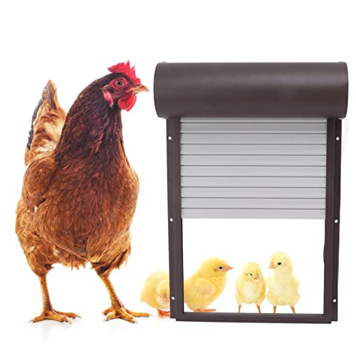 Automatische Hühnerstalltür, solarbetriebene Anti-Quetsch-Aluminium-Auto-Stalltür mit Timer, Lichtsensor und Fernbedienung, LED-Display, für Bauernhöfe (braun) von CCYLEZ