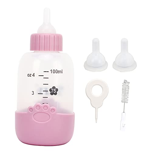 CDQL 100 Ml Haustier-Stillflasche, Universelles Pfotenmuster-Silikon-Haustiermilch-Flaschenset für Welpen und Katzen, Sichere und Praktische Fütterungslösung (Rosa) von CDQL