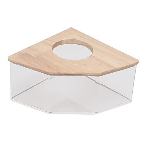 CDQL Hamster-Sandbad-Box – Transparentes Acryl-Hamster-Sandbad mit Holzabdeckung – Rechtwinkliges Fächerdesign, Platzsparend – Sandbad für Hamster und Kleine Tiere – Leicht zu Reinigen von CDQL