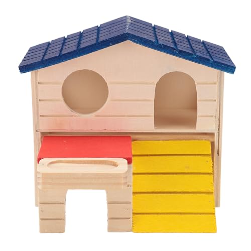 CDQL Winziges Hamsterlabyrinth-Holzhaus – 16 X 15 X 15 cm Großes Rutschenhaus – Doppeldecker-Design – Lustiges Hamsterhaus mit Rutsche, Kletterspielzeug – Kleintierhaus für von CDQL