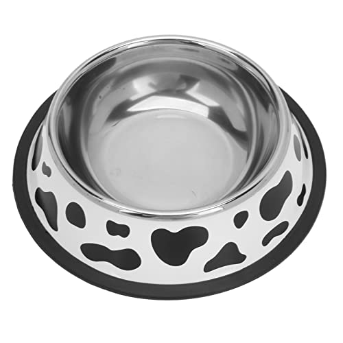 Futternapf, Runder Futternapf mit Kuhmuster aus Edelstahl mit Gummiringboden für Kleine Katzen und Hunde, Perfekt für Futter und Wasser (Bodendurchmesser: 18 cm) von CDQL