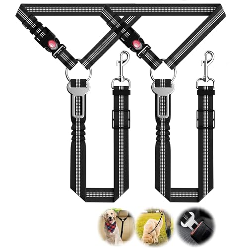 CEASELESLY 2 Stück Hund Kofferraum anschnallen,Hundeanschnaller fürs Auto,Reise & Transport für Hunde,mit Elastischer Ruckdämpfung und Starke Karabiner für alle Hunderassen Katzen& Autotypen von CEASELESLY