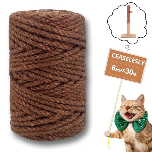 CEASELESLY 6mm*30m Katzen Schnur,braune Schnur für Katzen,Jutekordel für Haushalt Garten DIY,Mehrweg Hanfseil zum Reparieren oder Ersetzen von Kratzbaum, Kratzturm, DIY-Bastelseil, Heimdekoration CEASELESLY 6mm*30m Katzen Schnur,braune Schnur für Katzen,Jutekordel für Haushalt Garten DIY,Mehrweg Hanfseil zum Reparieren oder Ersetzen von Kratzbaum, Kratzturm, DIY-Bastelseil, Heimdekoration von CEASELESLY