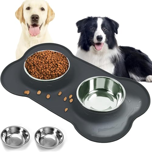 CEASELESLY Edelstahl Hundenäpfe,Hund Futternapf,2 x 400ml Edelstahl Doppel Napf,mit Napfunterlage aus Silikon,Hundeschüssel für kleine mittelgroße Hunde,Katzen/Welpen, Tierfutter(Schwarz) von CEASELESLY