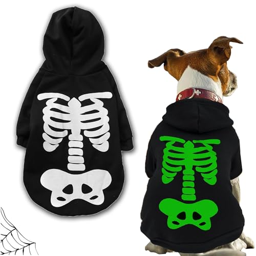 CEASELESLY Hund Skelett Hoodie,Halloween Hund Kostüm,Skelett Haustier Kostüm,Haustier Fledermaus Kostüm Niedlich Halloween Kostüm für Haustiere Cosplay-Kostüm für Mittleren Hund (Schwarz XL) von CEASELESLY