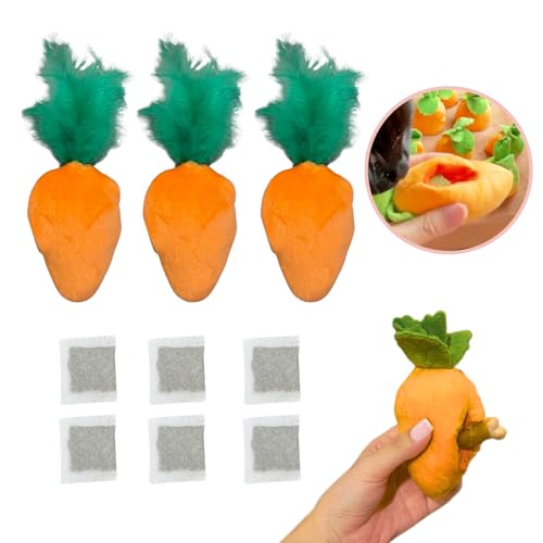 CECE PAW 4 Pack Katze Karotte Feder Spielzeug, Katzenminze Nachfüllbares Spielzeug, Katze Kicker Spielzeug mit Leckerli-Taschen und 6 Katzenminze-Beutel von CECE PAW