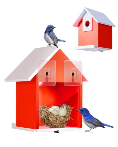 Bluebird-Vogelhäuser für Außenabstand, hängendes Vogelhaus für Blauvögel, Spatz, Küken, buntes Vogelhaus für draußen, Verbundmaterial, wetterfester Vogel-Nistkasten (rot von CEDAR ALPHA