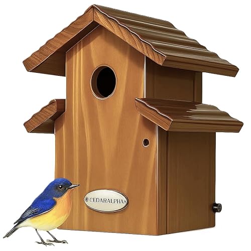 Cedar Comfy Mansion Bluebird House, Rustikaler Nistkasten, wasserdicht, für den Außenbereich, lebenslange Haltbarkeit, massives Zedernholz, rustikaler Vintage-Stil, Outdoor-Dekorationen Cedar Comfy Mansion Bluebird House, Rustikaler Nistkasten, wasserdicht, für den Außenbereich, lebenslange Haltbarkeit, massives Zedernholz, rustikaler Vintage-Stil, Outdoor-Dekorationen von CEDAR ALPHA