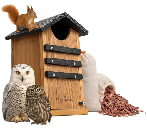Großes schweres karbonisiertes Zedern-Eichhörnchenhaus, Quietscheule, Enten-Nistschutz, Zedern-Vogelhäuser für draußen, rustikales großes Vogelhaus, Nistkasten, Eichhörnchen-Unterschlupf-Nester von CEDAR ALPHA