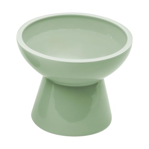 CEEFU Elevated Ceramic Cat Water Bowl - 6,2„ tiefere Schale für Schnurrhaare Ermüdungserleichterung, 5“ Höhe für einfache Fütterung, Blei & Cadmium frei, langlebige erhöhte Katzennäpfe, Salbei Grün von CEEFU
