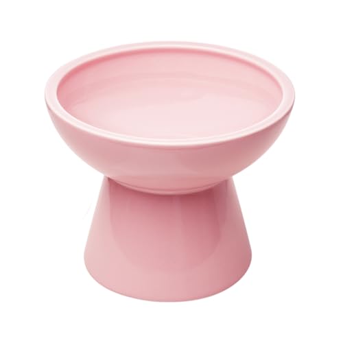 CEEFU Elevated Ceramic Cat Water Bowl - 6,2„ tiefere Schale für Schnurrhaare Ermüdungserleichterung, 5“ Höhe für einfache Fütterung, Blei & Cadmium frei, langlebige erhöhte Katzennäpfe, rosa von CEEFU