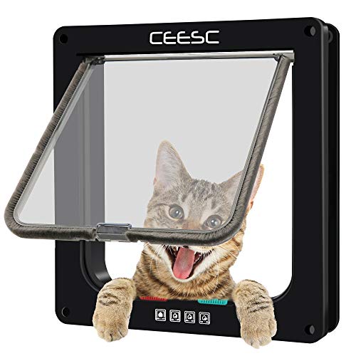 CEESC Katzenklappe Magnetische Haustiertür mit 4-Wege-Schloss für Katzen, Kätzchen und Kätzchen, 3 Größen und 2 Farboptionen (Innengröße: 15,7cm(B) x 16cm(H), Schwarz) von CEESC