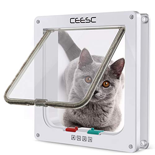 CEESC Katzenklappe Magnetische Haustiertür mit 4-Wege-Schloss für Katzen, Kätzchen und Kätzchen, 3 Größen und 2 Farboptionen (Innengröße: 15,7cm(B) x 16cm (H), Weiß) von CEESC