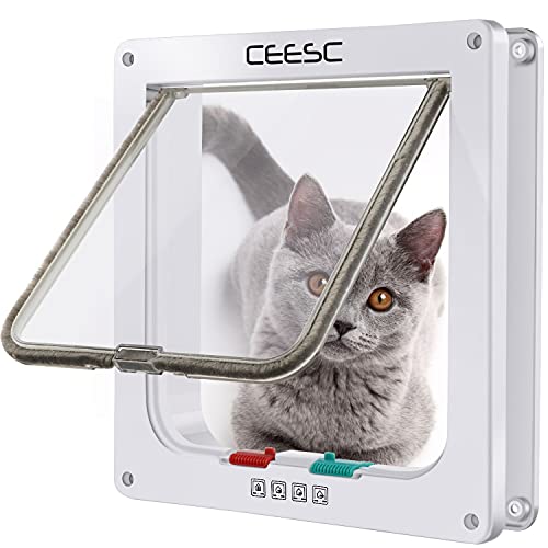 CEESC Katzenklappe Magnetische Haustiertür mit 4-Wege-Schloss für Katzen, Kätzchen und Kätzchen, 3 Größen und 2 Farboptionen (Innengröße: 17,98cm(B) x 19cm (H), Weiß) von CEESC